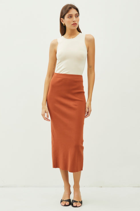 KNIT HIGH RISE MIDI SKIRT